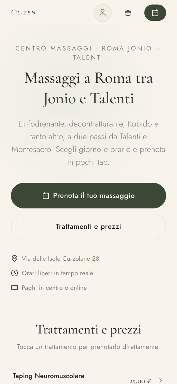 Olizen, schermata 1 (telefono)